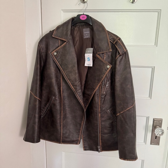 distressed faux leather jacket- oversized - Picture 1 of 5